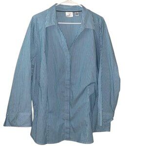 Riders By Lee Womens 4X Long Sleeve Striped Button-Up Shirt